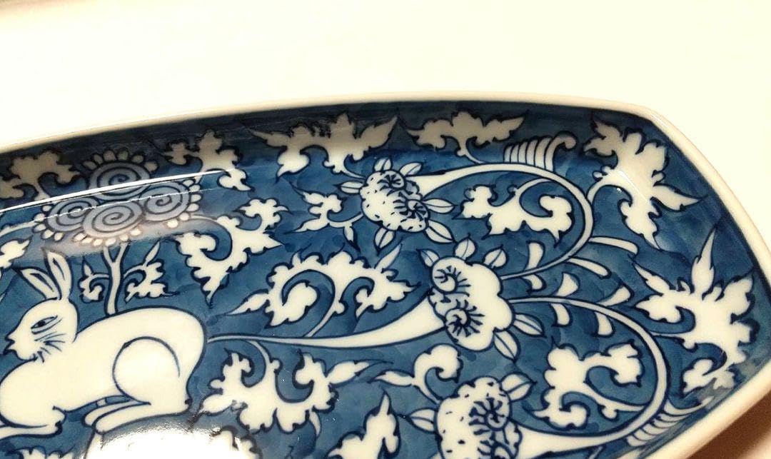 源右衛門 染付唐草兎図 長皿 5枚組 箱入り 染付 有田焼 源右衛門